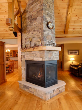 tall stone fireplace